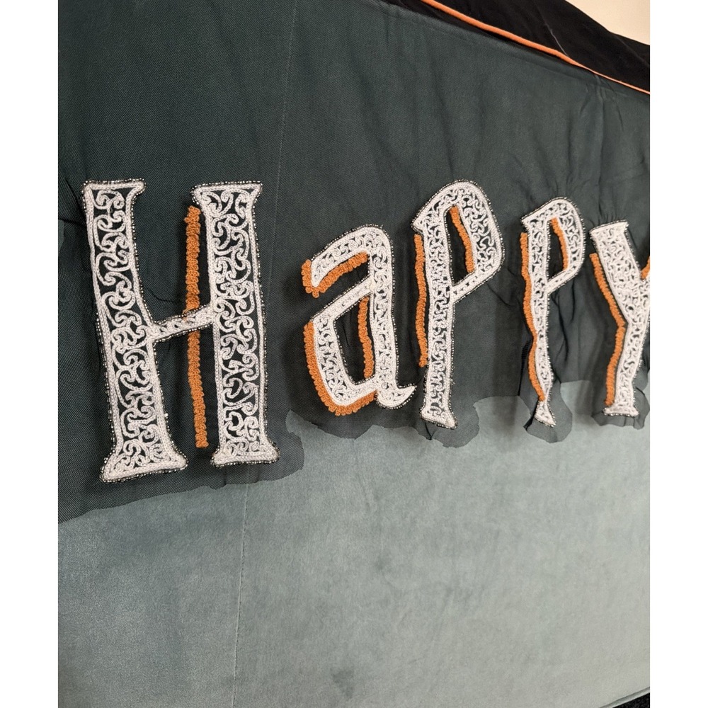 Isaac Mizrahi Mantel Scarf banner Happy Halloween Black Beige Orange Decoration - Picture 3 of 6